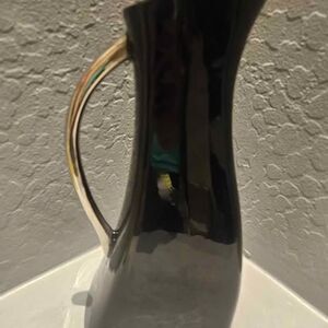 Made in India Heavy Water Flower Black Ceramic Pitcher 12"